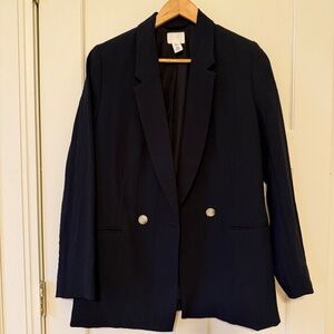H&M Dark Navy Double-Breasted Blazer – Size S